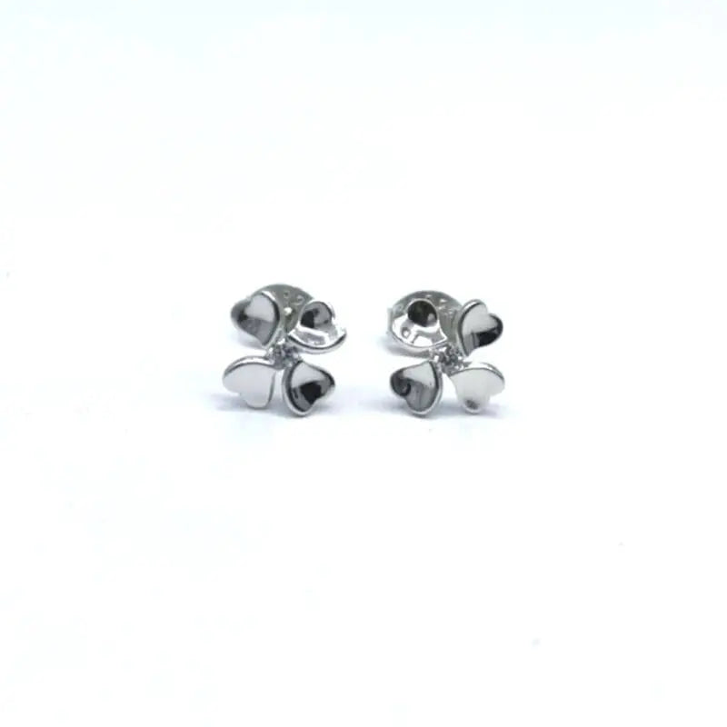 Four-leaf clover white cubic zirconia stud earrings in hallmarked, rhodium-plated 925 sterling silver – front view – DRESCHER Jewellery®