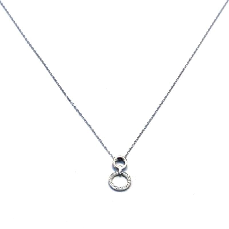 necklace with white stone double hoop pendant in hallmarked, rhodium-plated 925 sterling silver – front view – DRESCHER Jewellery®