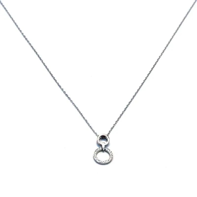 necklace with white stone double hoop pendant in hallmarked, rhodium-plated 925 sterling silver – front view – DRESCHER Jewellery®