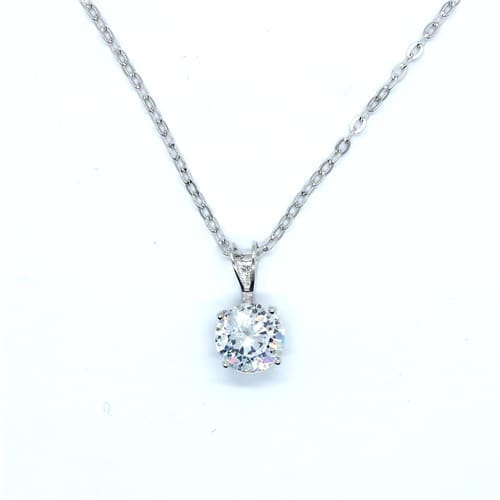necklace with white stone pendant in hallmarked, rhodium-plated 925 sterling silver – front view – DRESCHER Jewellery®