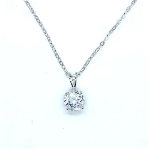 necklace with white stone pendant in hallmarked, rhodium-plated 925 sterling silver – front view – DRESCHER Jewellery®