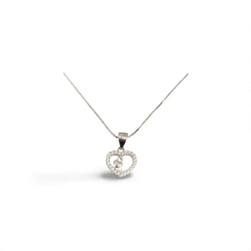necklace with white stone heart pendant in hallmarked, rhodium-plated 925 sterling silver – front view – DRESCHER Jewellery®