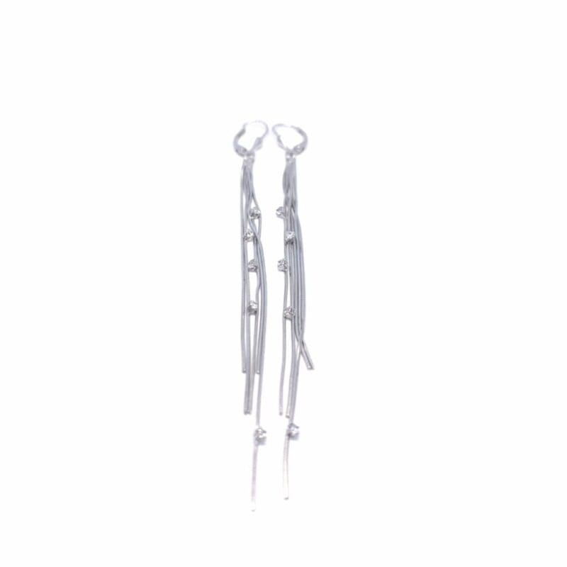 Elongated multi-strand white stone drop earrings in hallmarked, rhodium-plated 925 sterling silver – front view – DRESCHER Jewellery®