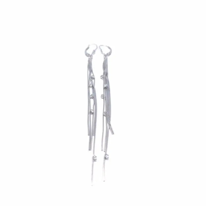 Elongated multi-strand white stone drop earrings in hallmarked, rhodium-plated 925 sterling silver – front view – DRESCHER Jewellery®