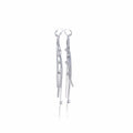 Silver hanging earrings with patent closure and white stone