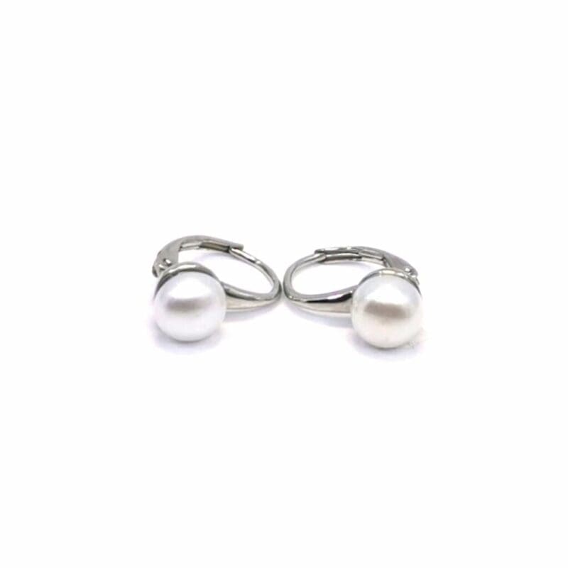 pearl earrings with patent closure, with silver components crafted from hallmarked, rhodium-plated 925 sterling silver – alternate front view – DRESCHER Jewellery®