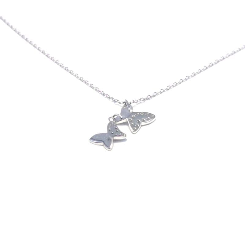 butterfly pendant necklace with white stones in hallmarked, rhodium-plated 925 sterling silver – front view – DRESCHER Jewellery®