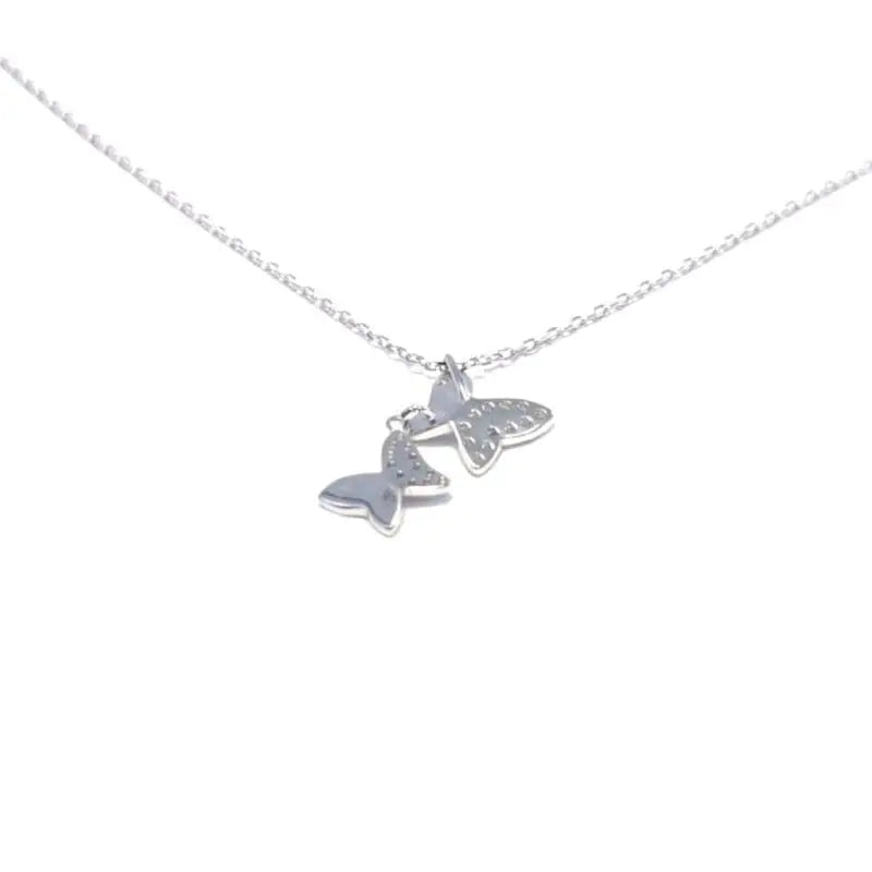 butterfly pendant necklace with white stones in hallmarked, rhodium-plated 925 sterling silver – front view – DRESCHER Jewellery®