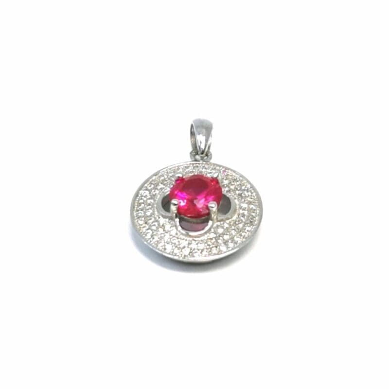 red stone pendant in hallmarked, rhodium-plated 925 sterling silver – alternate front view – DRESCHER Jewellery®
