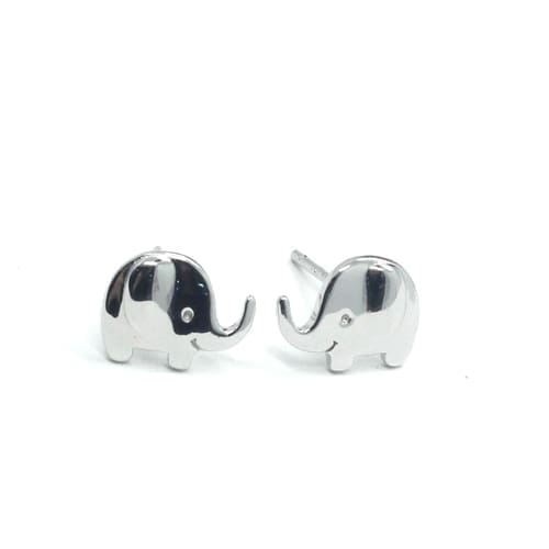 Elephant-shaped stud earrings in hallmarked, rhodium-plated 925 sterling silver – front view – DRESCHER Jewellery®