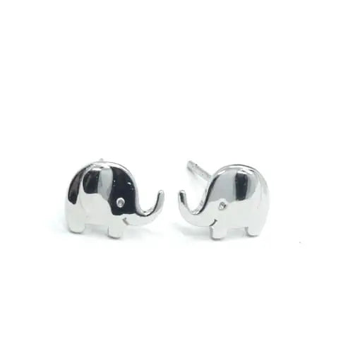 Elephant-shaped stud earrings in hallmarked, rhodium-plated 925 sterling silver – front view – DRESCHER Jewellery®