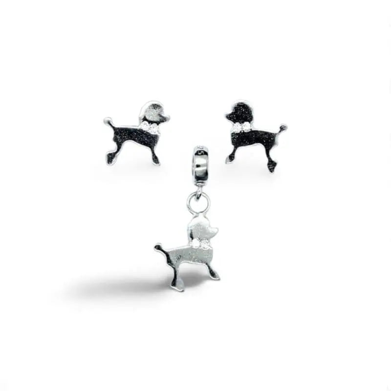 stekker dog set with white stone in hallmarked, rhodium-plated 925 sterling silver – front view – DRESCHER Jewellery®