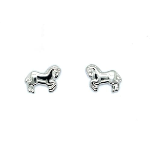 Horse-shaped stud earrings in hallmarked, rhodium-plated 925 sterling silver – front view – DRESCHER Jewellery®