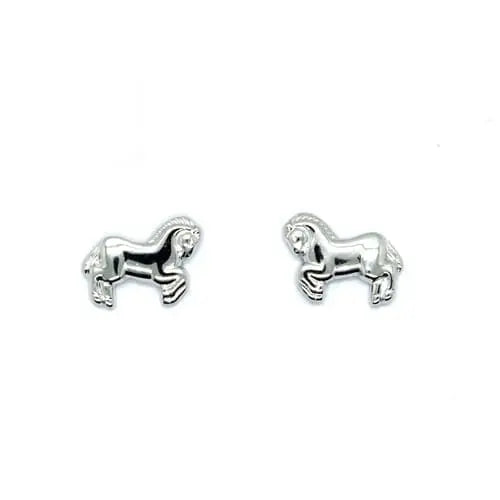 Horse-shaped stud earrings in hallmarked, rhodium-plated 925 sterling silver – front view – DRESCHER Jewellery®