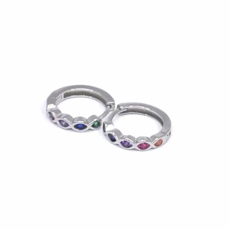 Silver coloured stone hoop earrings
