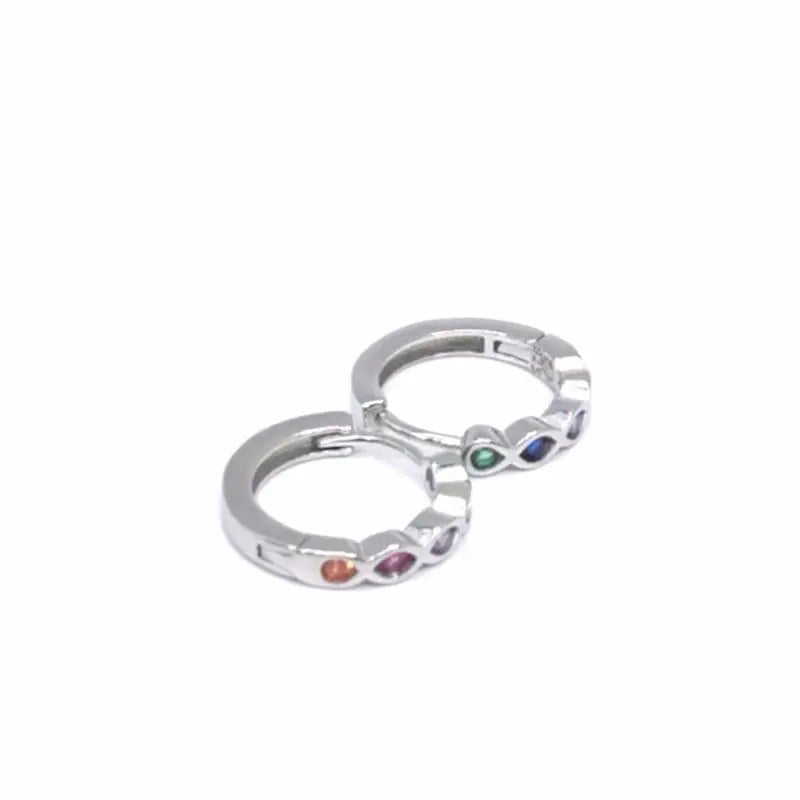 Silver coloured stone hoop earrings