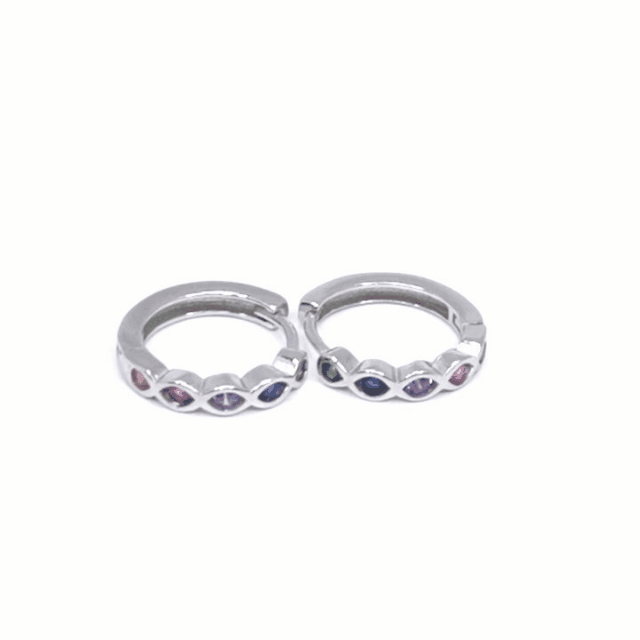 Silver coloured stone hoop earrings