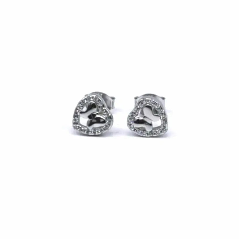 Silver heart butterfly earrings