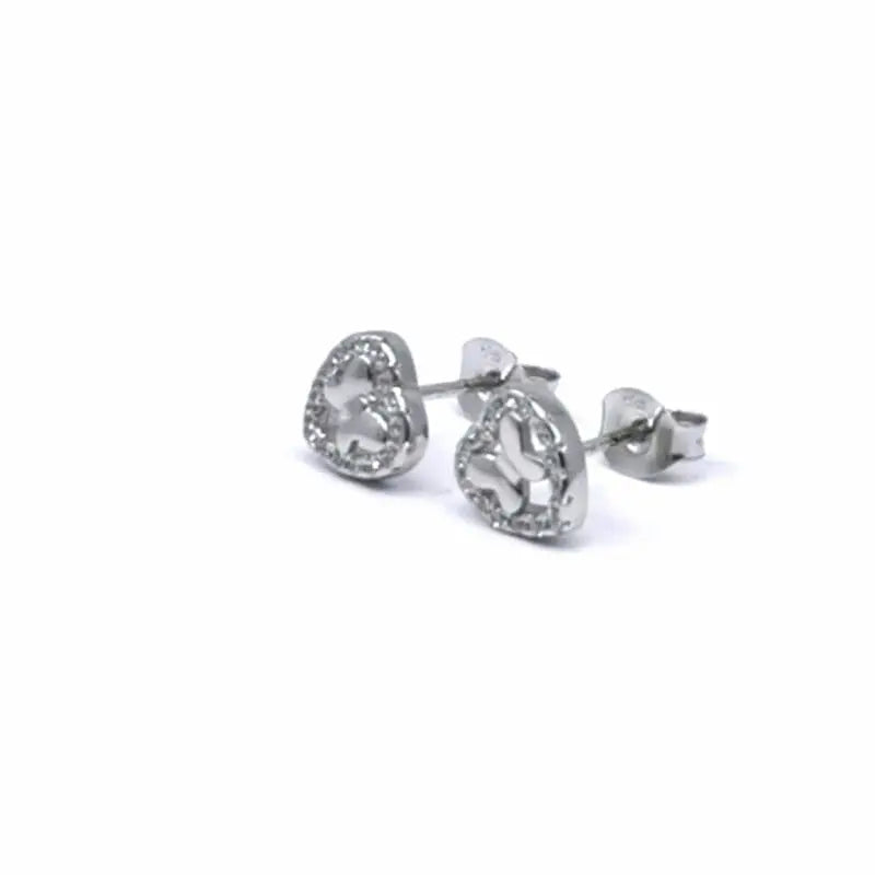 Silver heart butterfly earrings