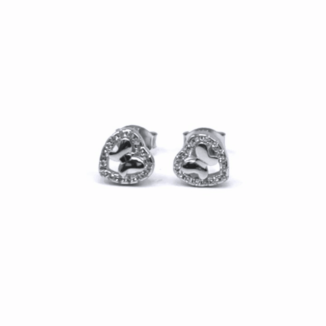 Silver heart butterfly earrings