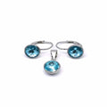 Silver light blue stone earrings with patent closure and pendant