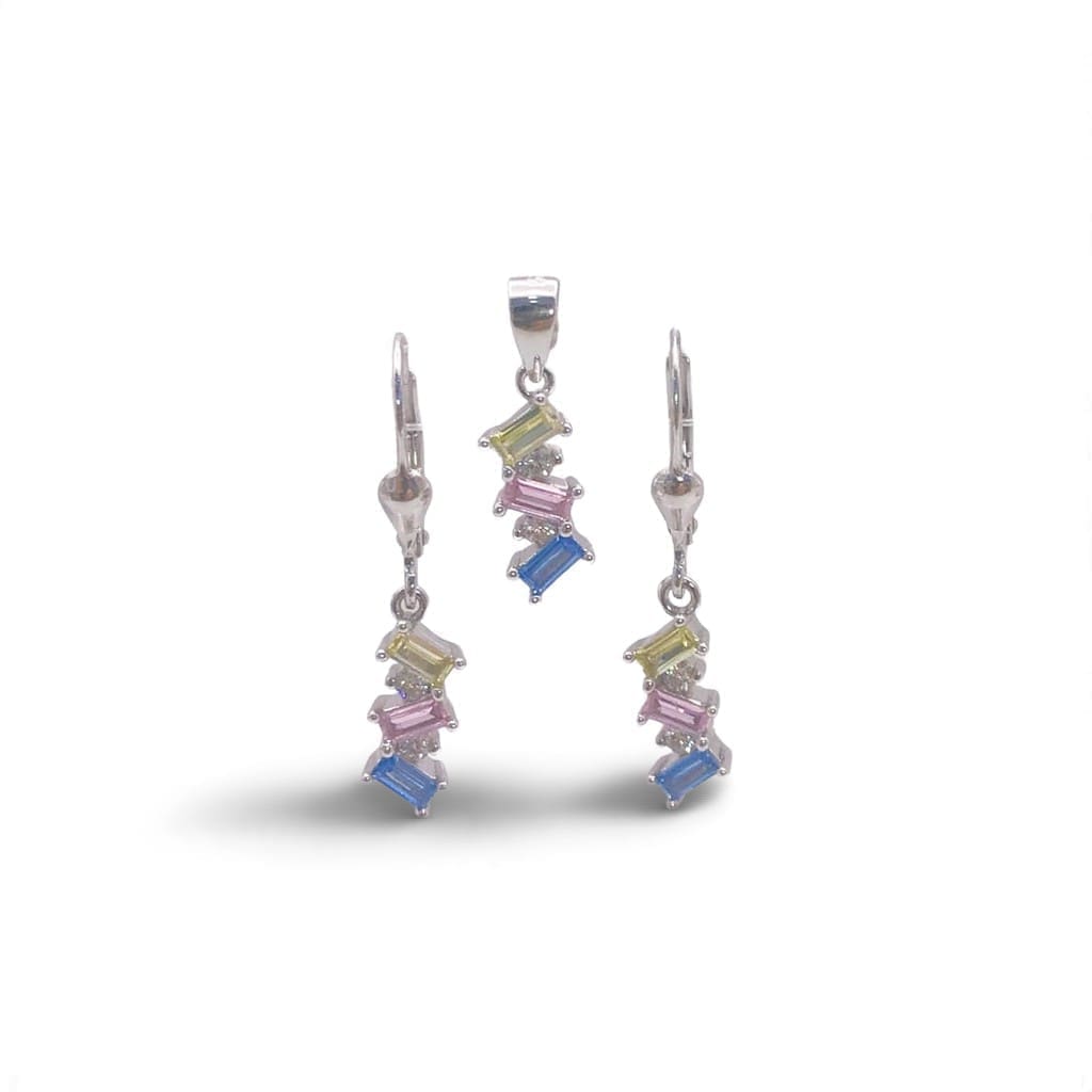 Fun colourful silver hanging set in hallmarked, rhodium-plated 925 sterling silver – alternate front view – DRESCHER Jewellery®