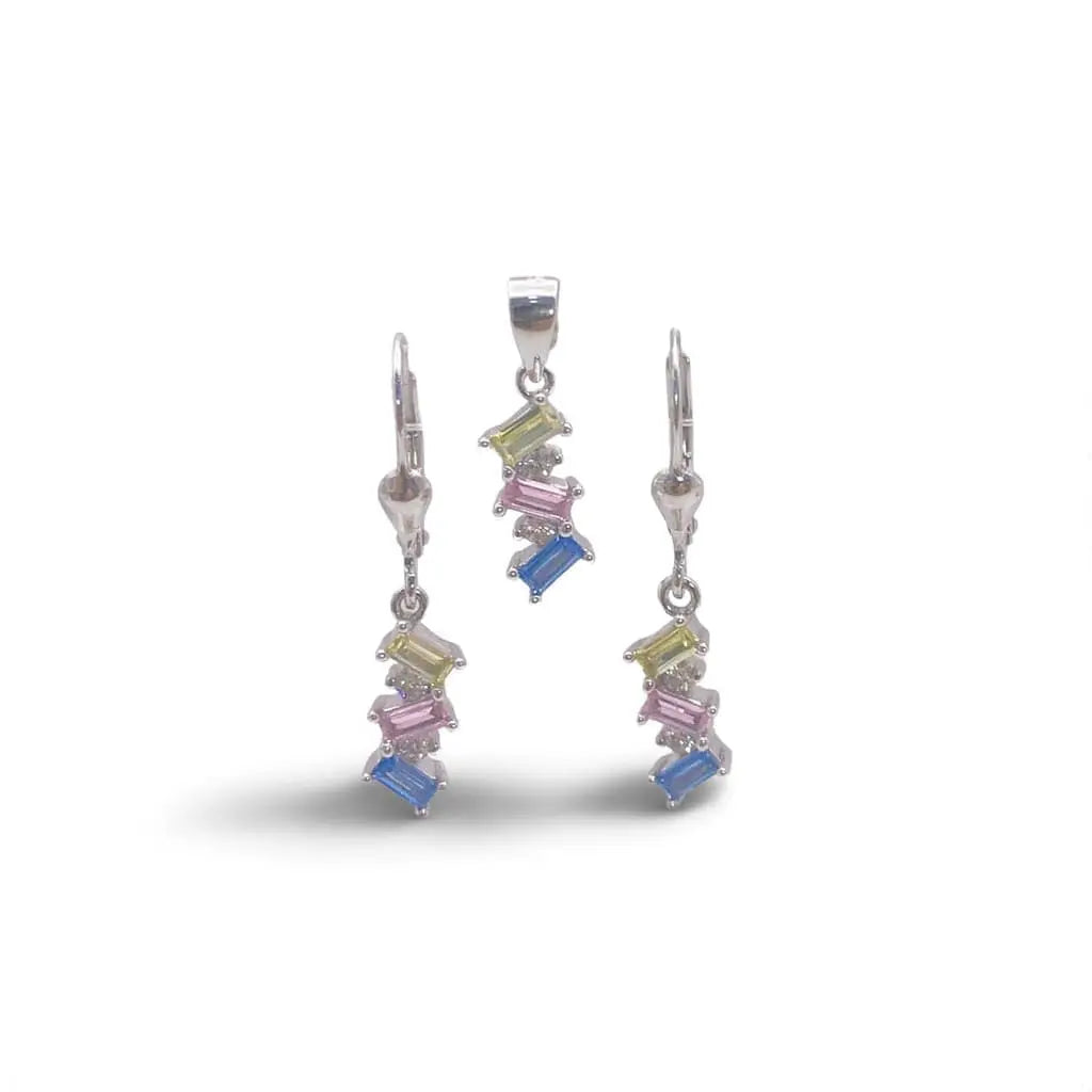 Fun colourful silver hanging set in hallmarked, rhodium-plated 925 sterling silver – front view – DRESCHER Jewellery®