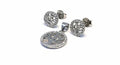 White stone stud earrings with silver tree of life pendant