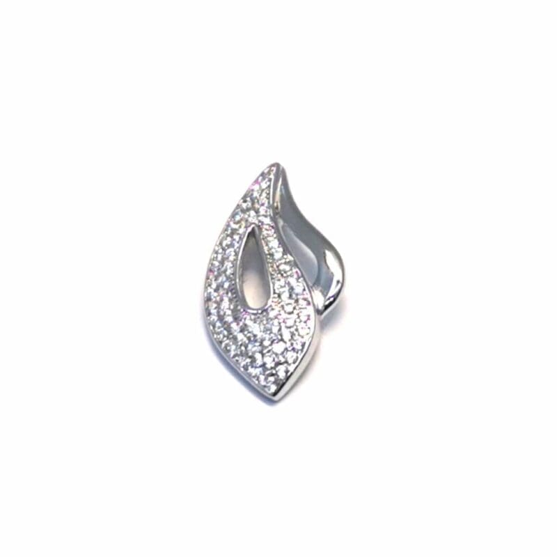 White stone double contoured leaf pendant in hallmarked, rhodium-plated 925 sterling silver – alternate front view – DRESCHER Jewellery®