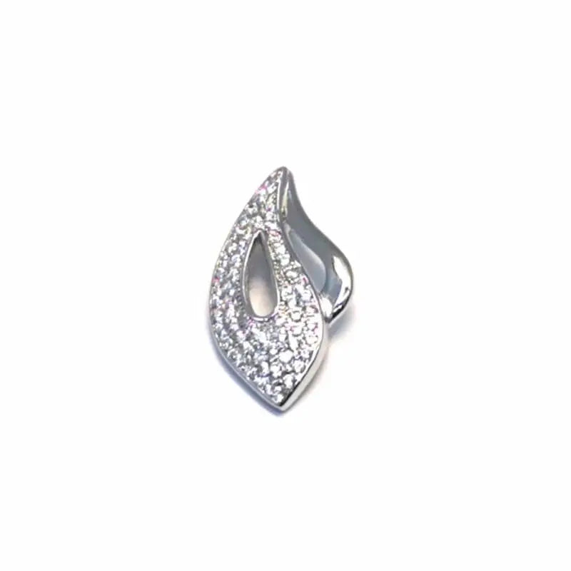 White stone double contoured leaf pendant in hallmarked, rhodium-plated 925 sterling silver – front view – DRESCHER Jewellery®