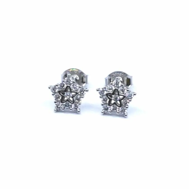 White stone silver star earrings in hallmarked, rhodium-plated 925 sterling silver – front view – DRESCHER Jewellery®