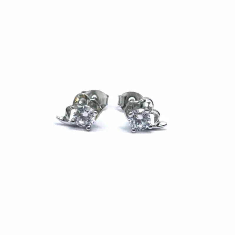 White stone silver half flower earrings in hallmarked, rhodium-plated 925 sterling silver – front view – DRESCHER Jewellery®