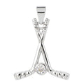 Silver hockey stick pendant with white stone