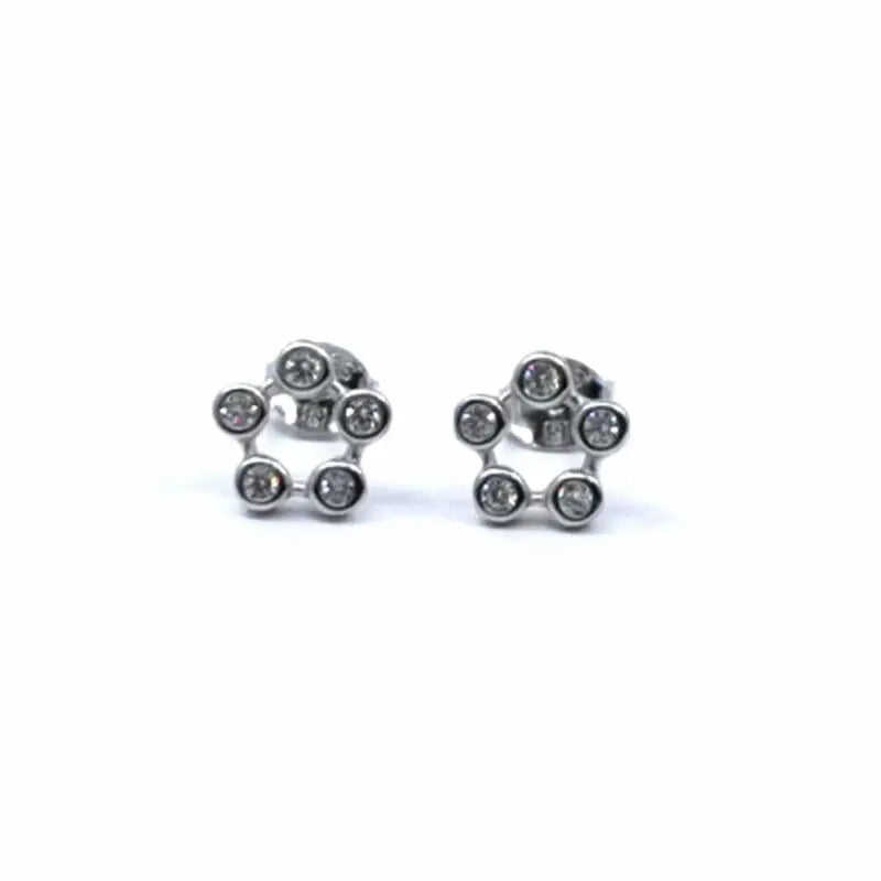 White stone silver round earrings in hallmarked, rhodium-plated 925 sterling silver – front view – DRESCHER Jewellery®