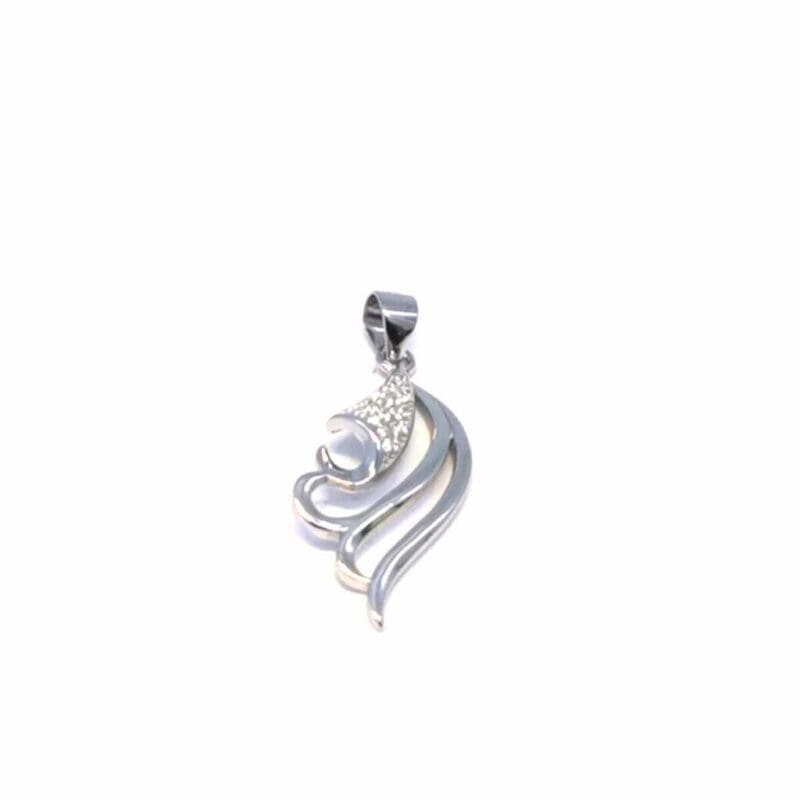 White stone fantasy pendant in hallmarked, rhodium-plated 925 sterling silver – alternate front view – DRESCHER Jewellery®
