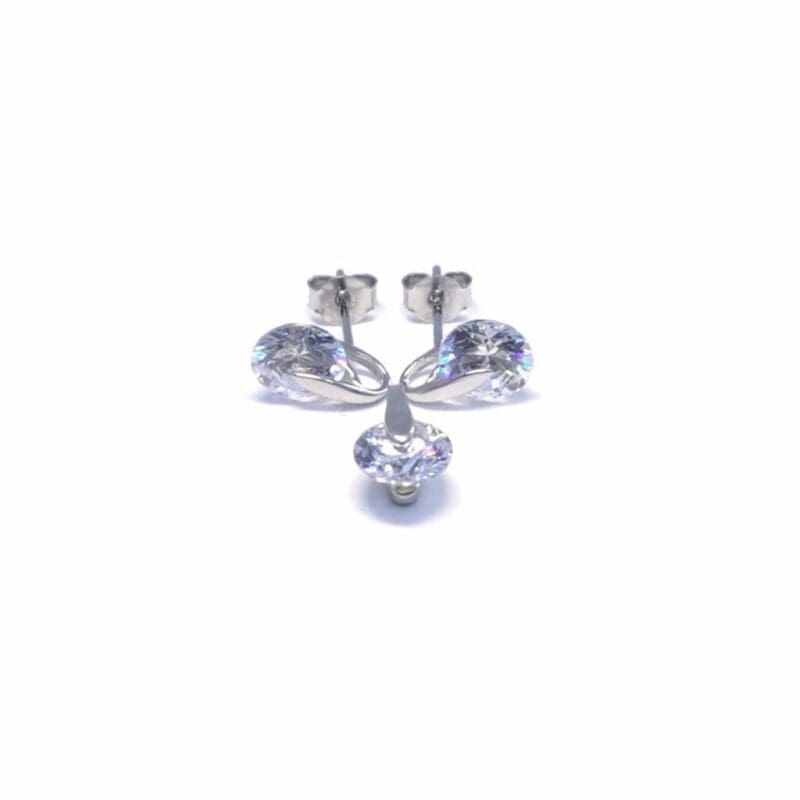 White stone earrings with pendant in hallmarked, rhodium-plated 925 sterling silver – alternate front view – DRESCHER Jewellery®