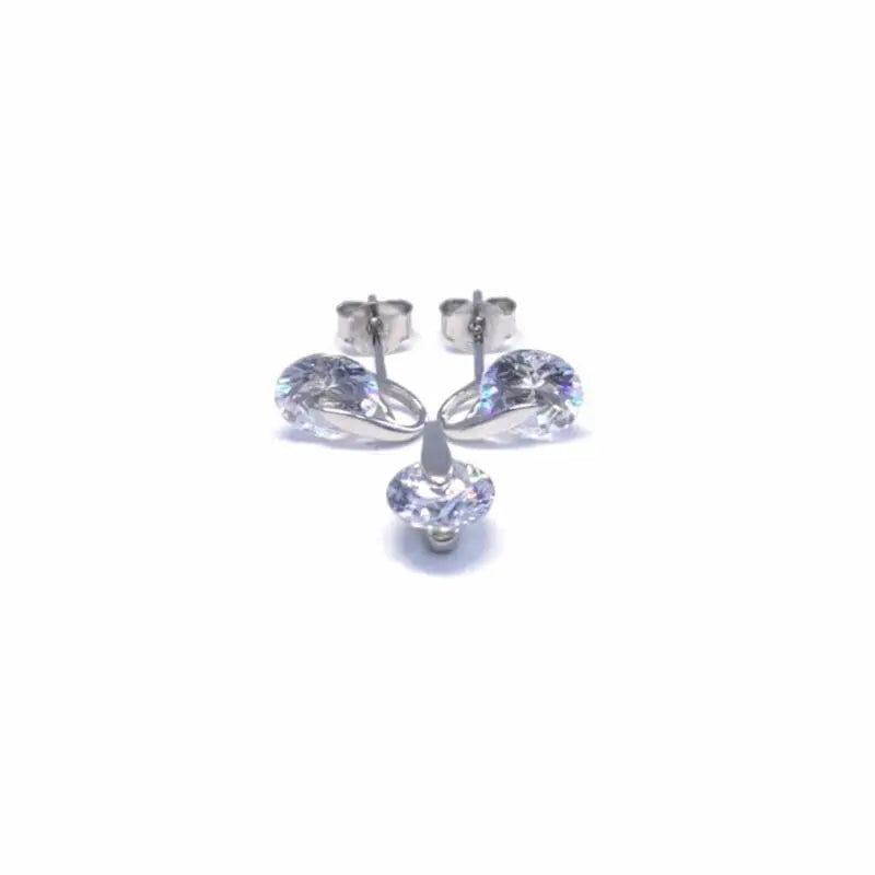 White stone earrings with pendant in hallmarked, rhodium-plated 925 sterling silver – front view – DRESCHER Jewellery®