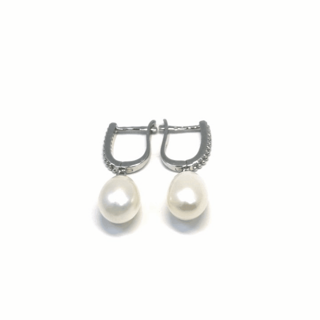 White stone pearl silver fringe earrings with beads