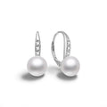 White stone pearl silver earrings with patent closure