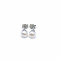 White stone beaded silver stud earrings