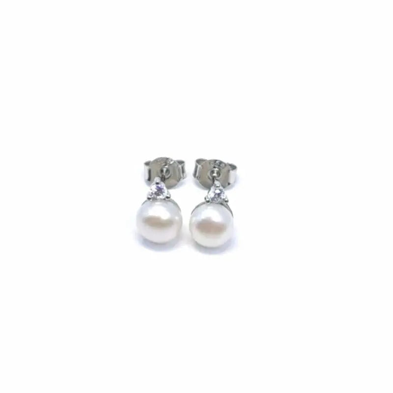 White stone beaded silver stud earrings