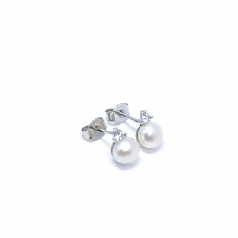 White stone beaded silver stud earrings