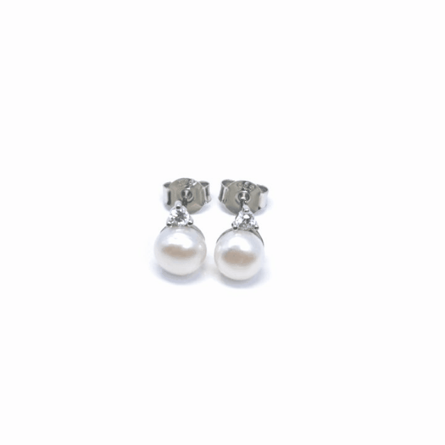 White stone beaded silver stud earrings