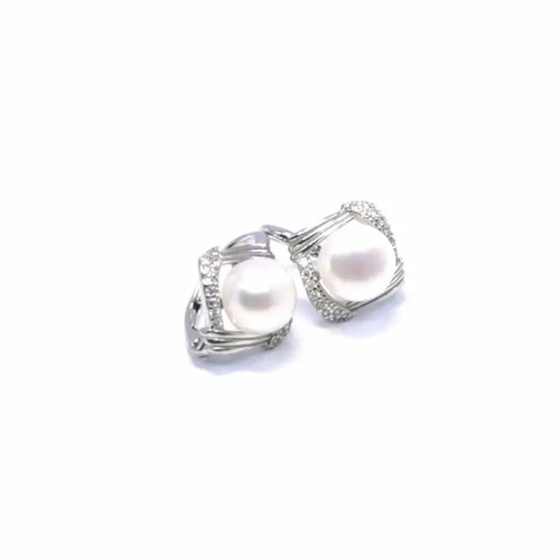 White stone pearl earrings with patent closure