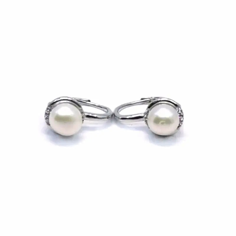 White stone pearl earrings with patent closure