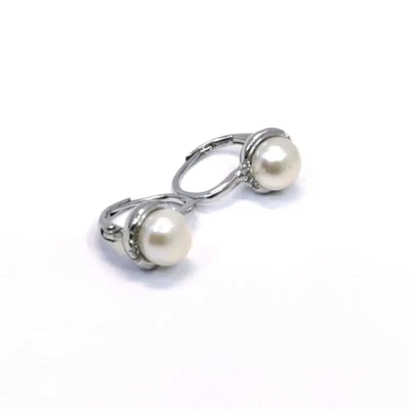 White stone pearl earrings with patent closure