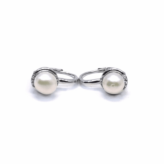 White stone pearl earrings with patent closure