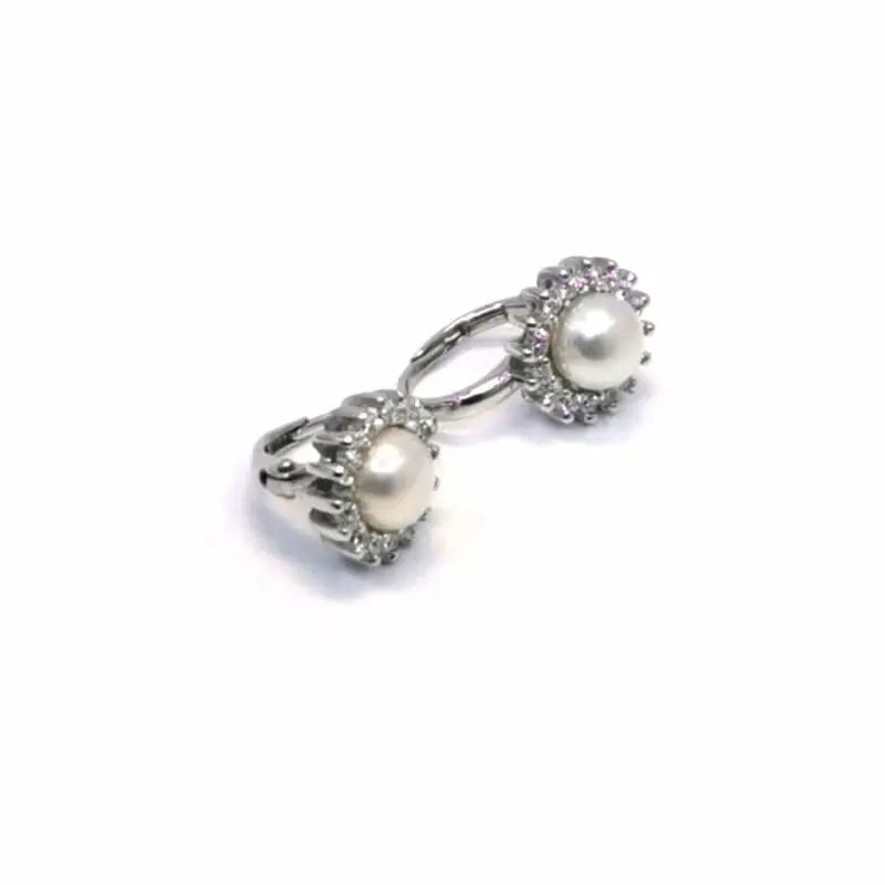 White stone pearl earrings with patent closure