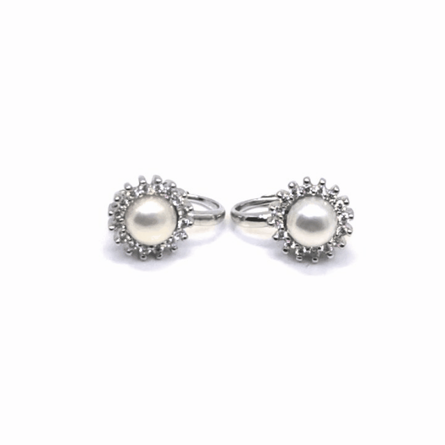 White stone pearl earrings with patent closure