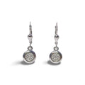 White stone round silver micro setting dangle earrings